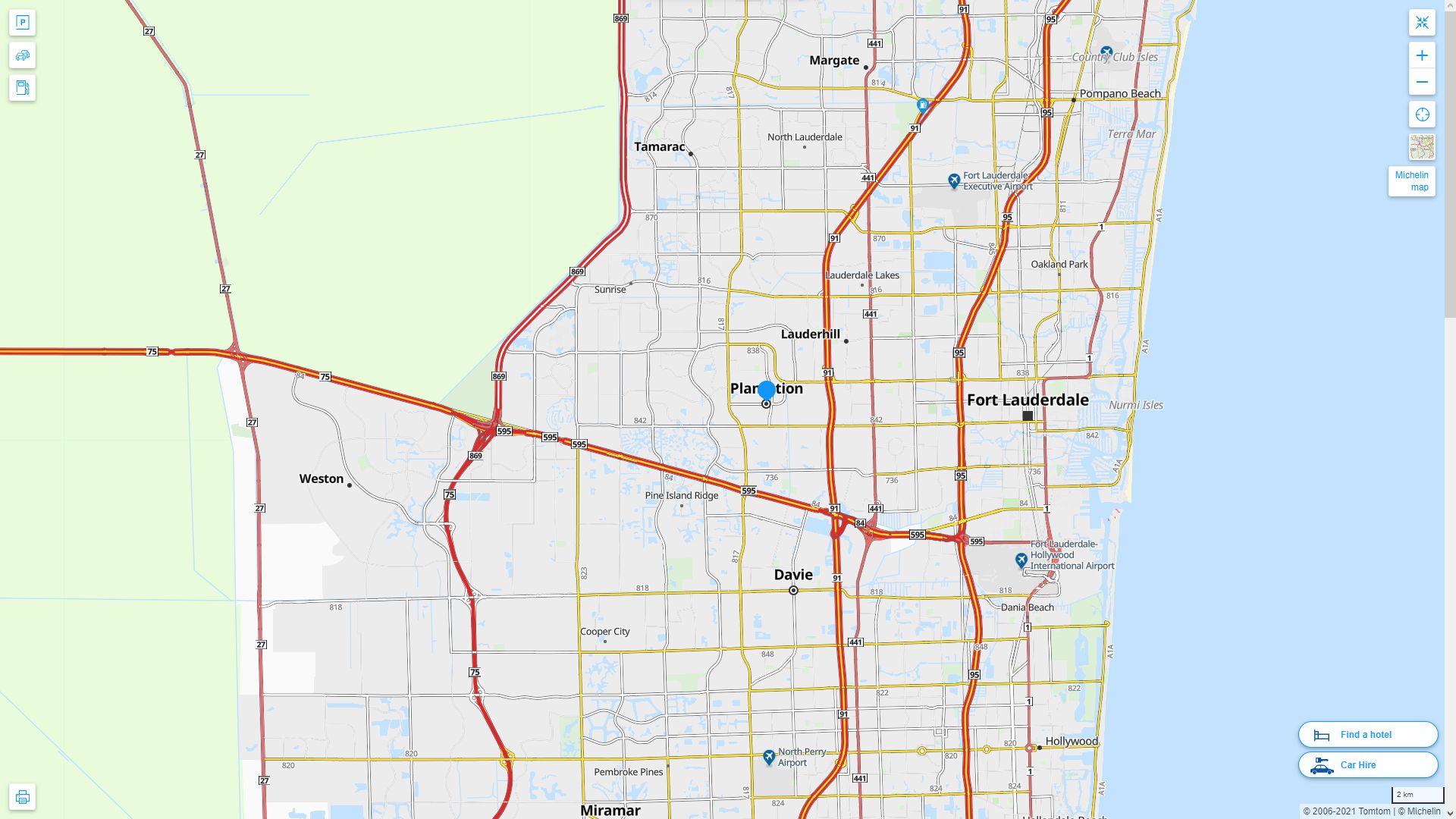 Plantation Florida Highway and Road Map